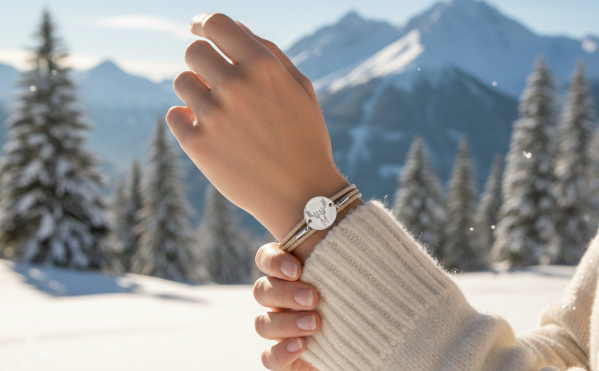 Hirsch Silber Winterarmband mit Magnetverschluss