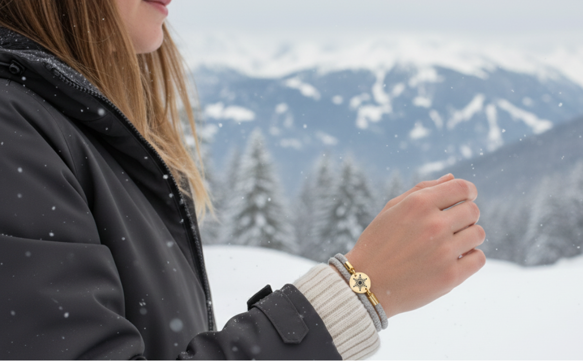 Schneeflocke Gold Winterarmband mit Magnetverschluss