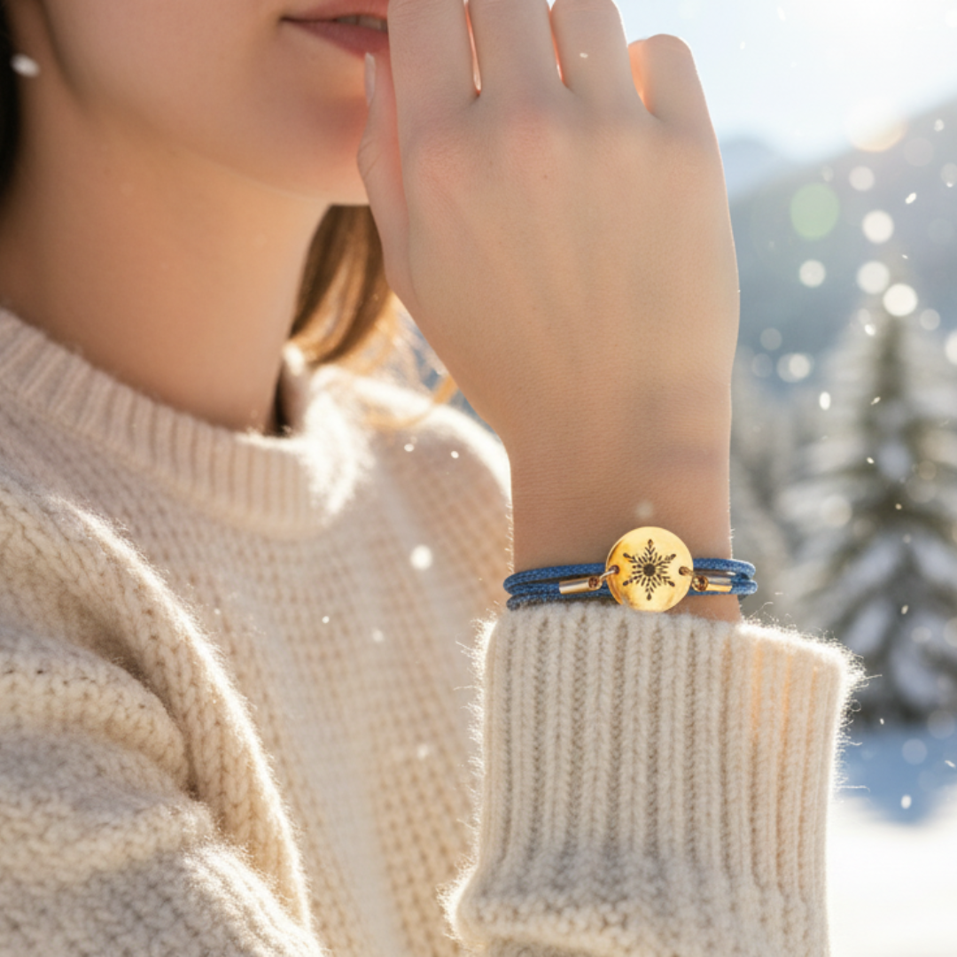 Schneeflocke Gold Winterarmband mit Magnetverschluss