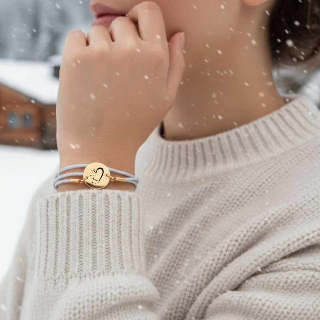 Herz im Schnee Gold Winterarmband mit Magnetverschluss