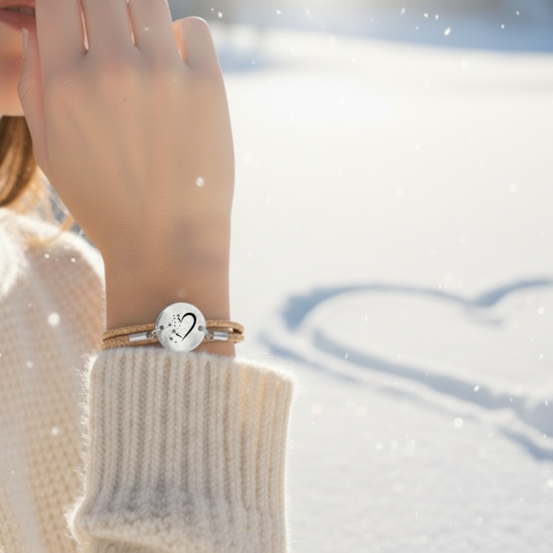 Herz im Schnee Silber Winterarmband mit Magnetverschluss