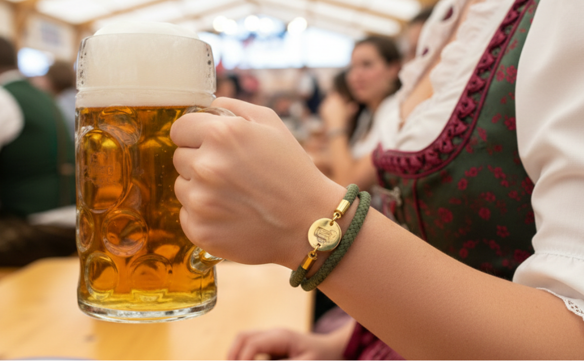 Bierkrug Gold Trachtenarmband mit Magnetverschluss