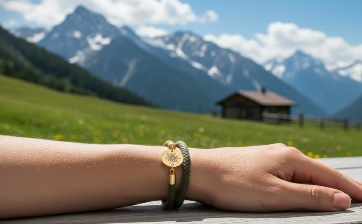 Edelweiss Gold Trachtenarmband mit Magnetverschluss