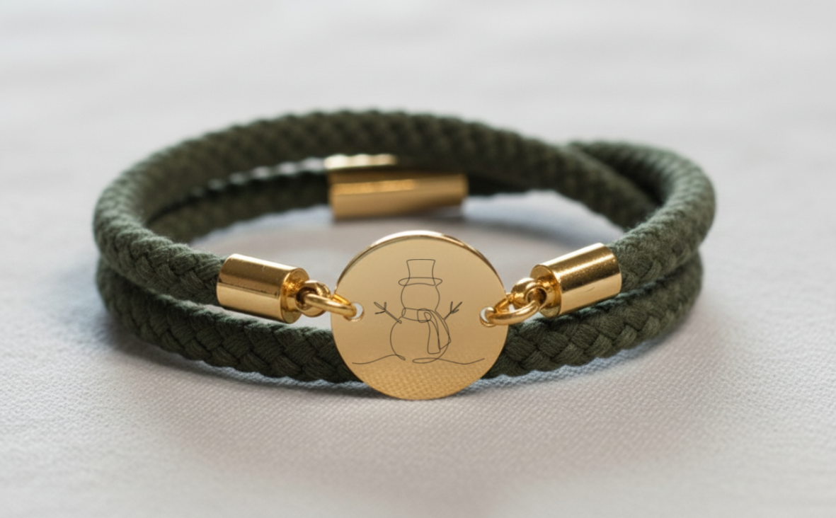 Schneemann Gold Winterarmband mit Magnetverschluss