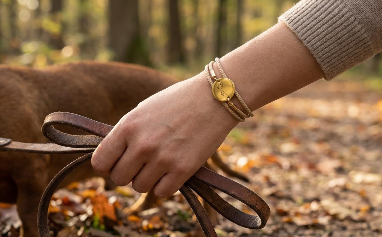 Armband, Trachtenarmband dünn, mit Dackel Gravur und Magnetverschluss