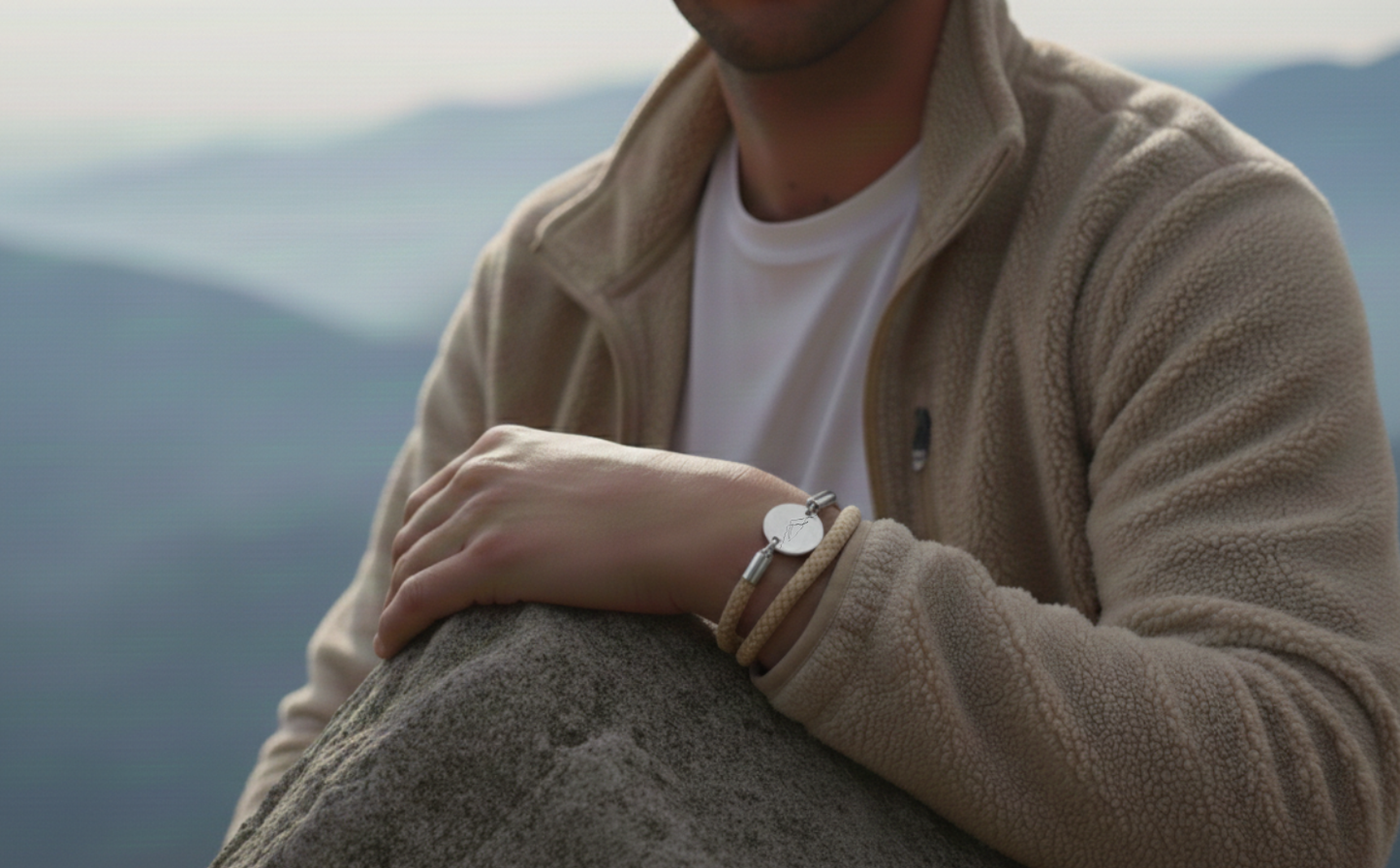 Armband, Trachtenarmband dick, mit Berge Gravur und Magnetverschluss