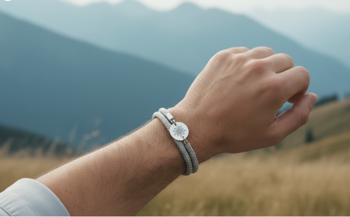 Armband, Trachtenarmband dick, mit Edelweiss Gravur und Magnetverschluss