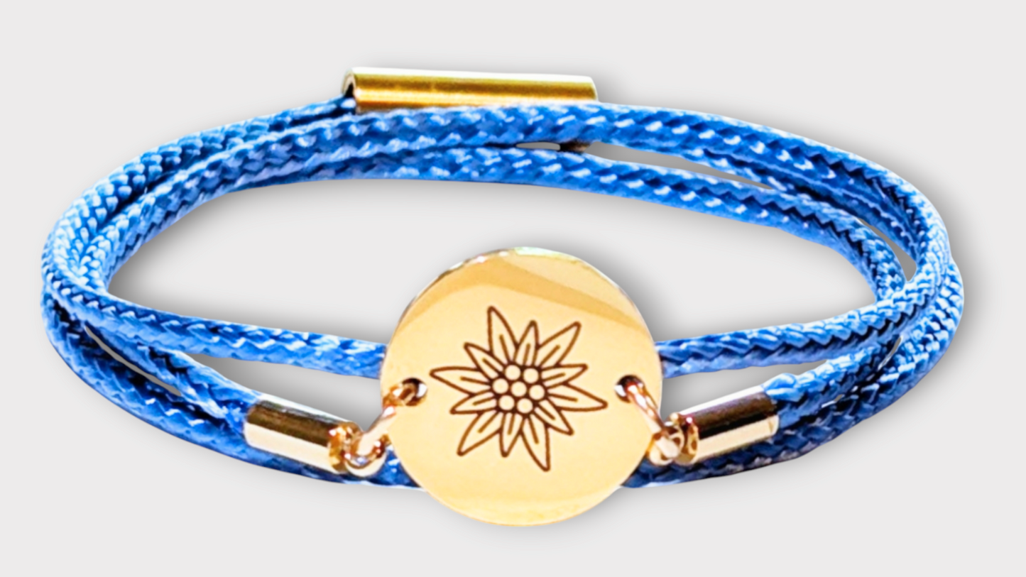 Blaues Trachtenarmband mit Edelweiß-Motiv